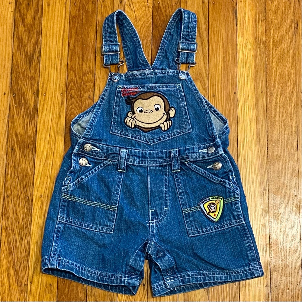 Curious George Overall Shorts. Youth size 24m.